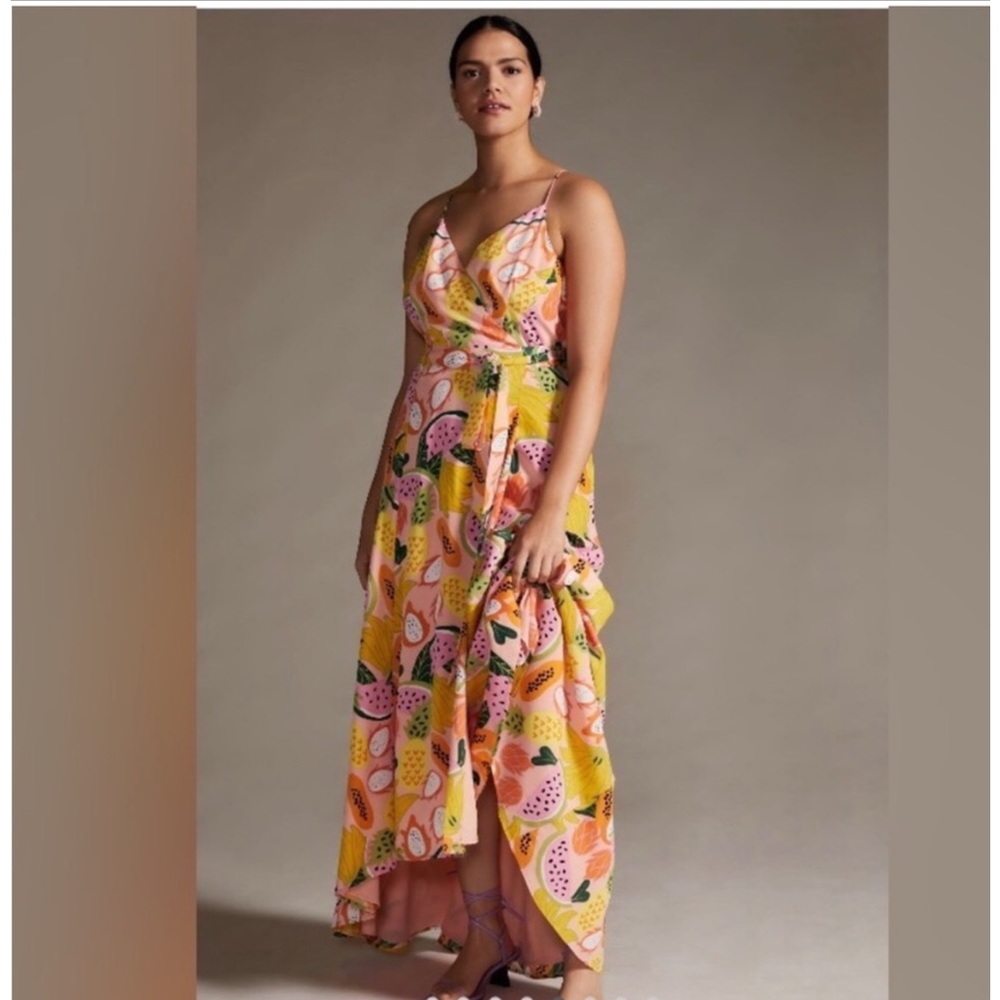 Anthro Hutch Tropical Fruit Wrap Maxi Dress - Picture 15 of 16